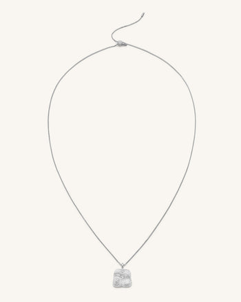 Collana con ciondolo a ventaglio di piantaggine - Placcato oro bianco 18 ct & Zircone bianco