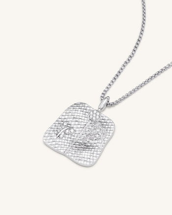 Collana con ciondolo a ventaglio di piantaggine - Placcato oro bianco 18 ct & Zircone bianco