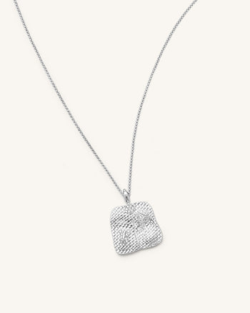 Collana con ciondolo a ventaglio di piantaggine - Placcato oro bianco 18 ct & Zircone bianco