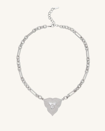 Collana Pendente Foglia - Placcato oro bianco 18 ct & Zircone Bianco