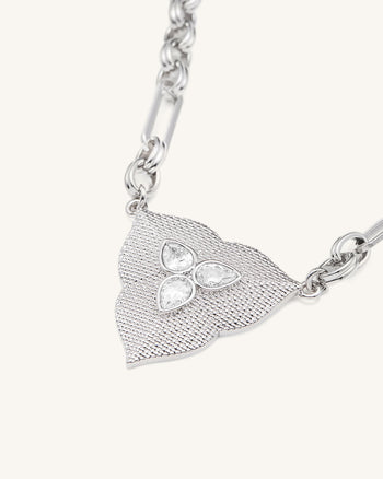 Collana Pendente Foglia - Placcato oro bianco 18 ct & Zircone Bianco