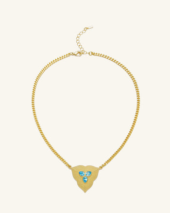 Collana Pendente Foglia - Placcato oro 18 ct & Zircone Acquamarina