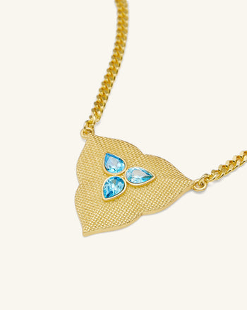 Collana Pendente Foglia - Placcato oro 18 ct & Zircone Acquamarina