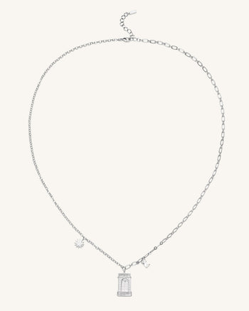 Collana Pendente Arco Romano - Placcato oro bianco 18 ct & Zircone bianco