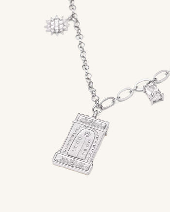 Collana Pendente Arco Romano - Placcato oro bianco 18 ct & Zircone bianco
