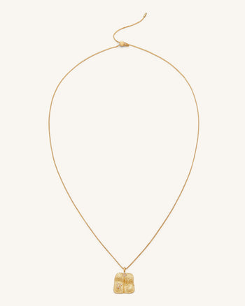 Collana con ciondolo a ventaglio di piantaggine - Placcato oro 18 ct & Zircone bianco