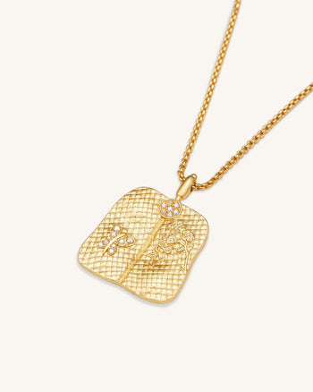 Collana con ciondolo a ventaglio di piantaggine - Placcato oro 18 ct & Zircone bianco