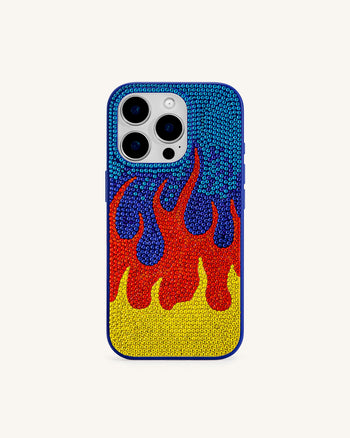 Custodia per iPhone con Motivo Fiamma – Blu Multicolore