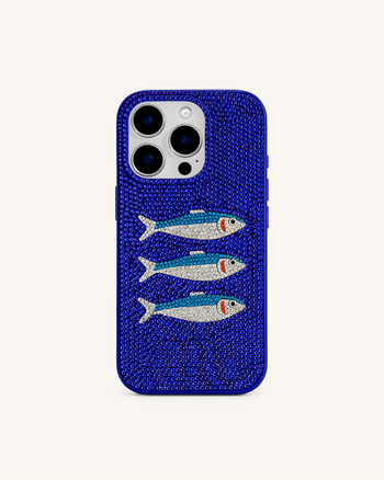 Custodia per Telefono con Motivo Pesci – Blu/Bianco