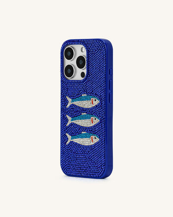 Custodia per Telefono con Motivo Pesci – Blu/Bianco