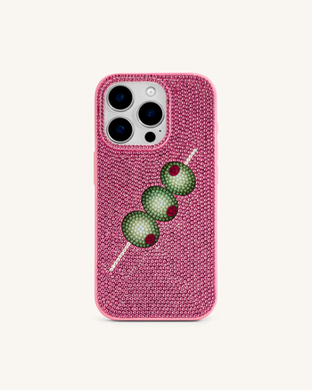 Custodia per Telefono con Strass e Spiedino di Olive – Rosa