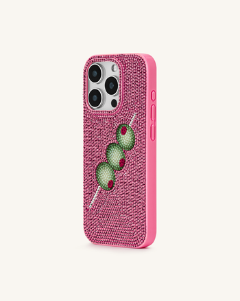 Custodia per Telefono con Strass e Spiedino di Olive – Rosa