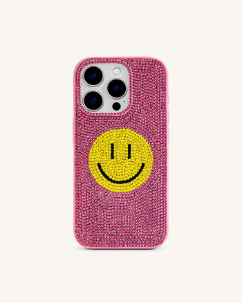 Custodia per Telefono con Cristalli Artificiali Smiley - Rosa