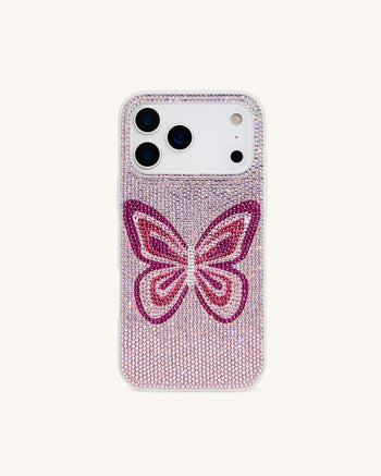 Custodia per Telefono Farfalla con Strass - Rosa