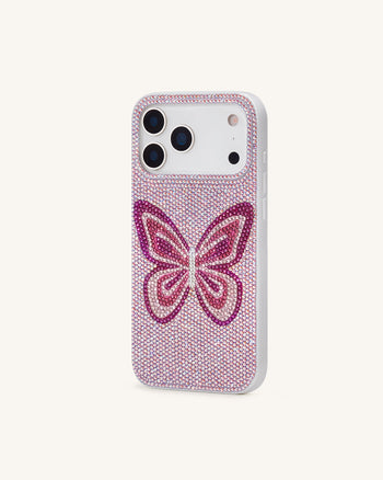 Custodia per Telefono Farfalla con Strass - Rosa