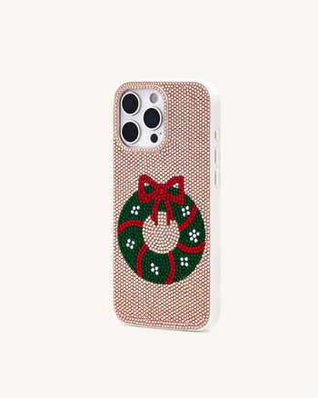 Holiday Funda para Teléfono con Corona de Brillos - Dorado