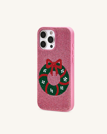 Funda de Teléfono con Brillos de Corona Holiday - Rosa