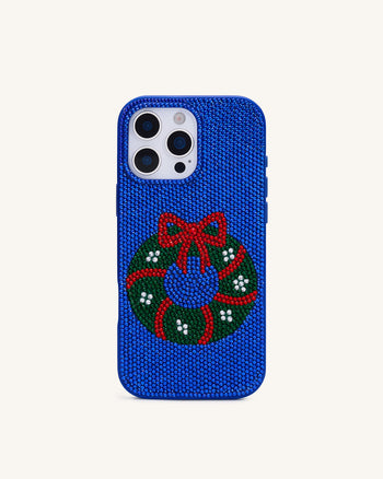 Holiday Funda para Teléfono con Corona de Brillos - Azul Cobalto