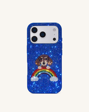 Cover per telefono in cristallo artificiale con cane arcobaleno - Blu