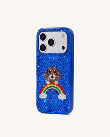 Cover per telefono in cristallo artificiale con cane arcobaleno - Blu