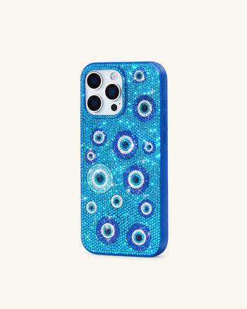 Cover per telefono con occhio turco artificiale decorato con cristalli - Blu