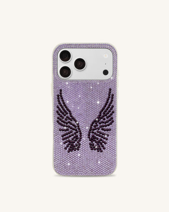 Custodia per telefono con ali d'angelo in cristallo artificiale - Bianco e viola