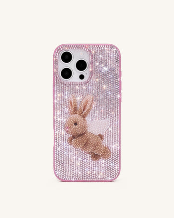 Cover per telefono glitter con coniglietto Angel - Rosa