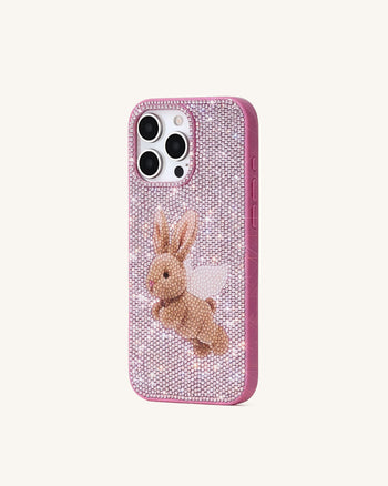 Cover per telefono glitter con coniglietto Angel - Rosa