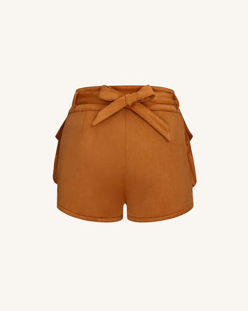 Abigail Pantaloncini Utility a Vita Alta - Marrone