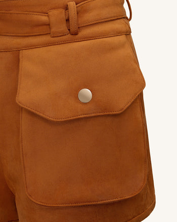 Abigail Pantaloncini Utility a Vita Alta - Marrone