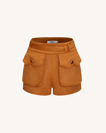 Abigail Pantaloncini Utility a Vita Alta - Marrone