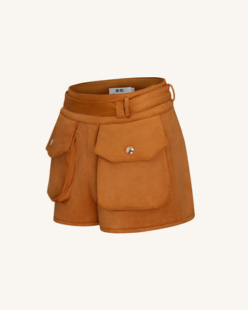 Abigail Pantaloncini Utility a Vita Alta - Marrone