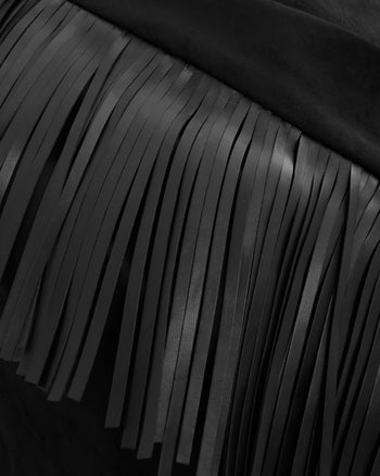 Ariana Top Scamosciato Asimmetrico Con Frange - Nero