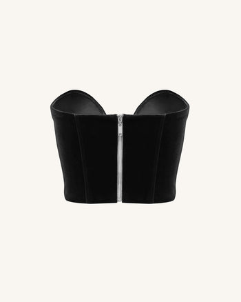 Anna Low-Cut Velvet Corset Top - Nero
