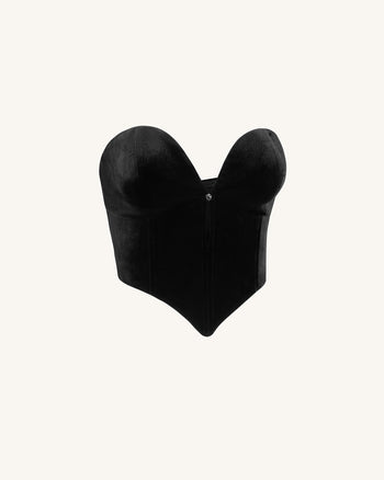 Anna Low-Cut Velvet Corset Top - Nero
