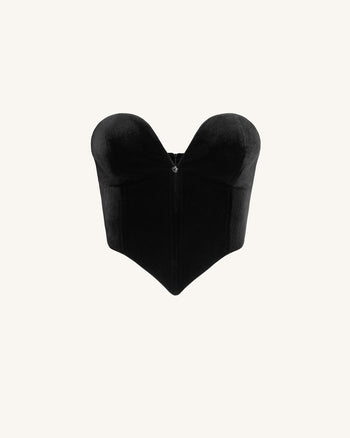 Anna Low-Cut Velvet Corset Top - Nero
