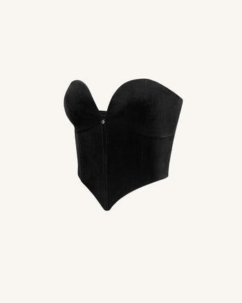 Anna Low-Cut Velvet Corset Top - Nero