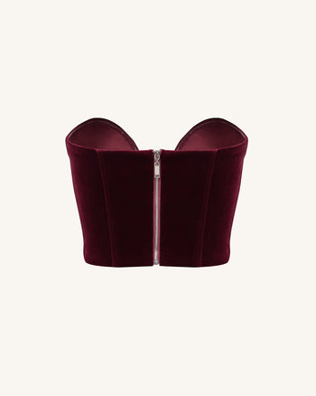 Anna Low-Cut Velvet Corset Top - Bordeaux