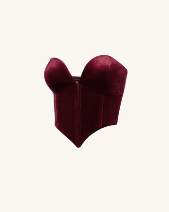 Anna Low-Cut Velvet Corset Top - Bordeaux
