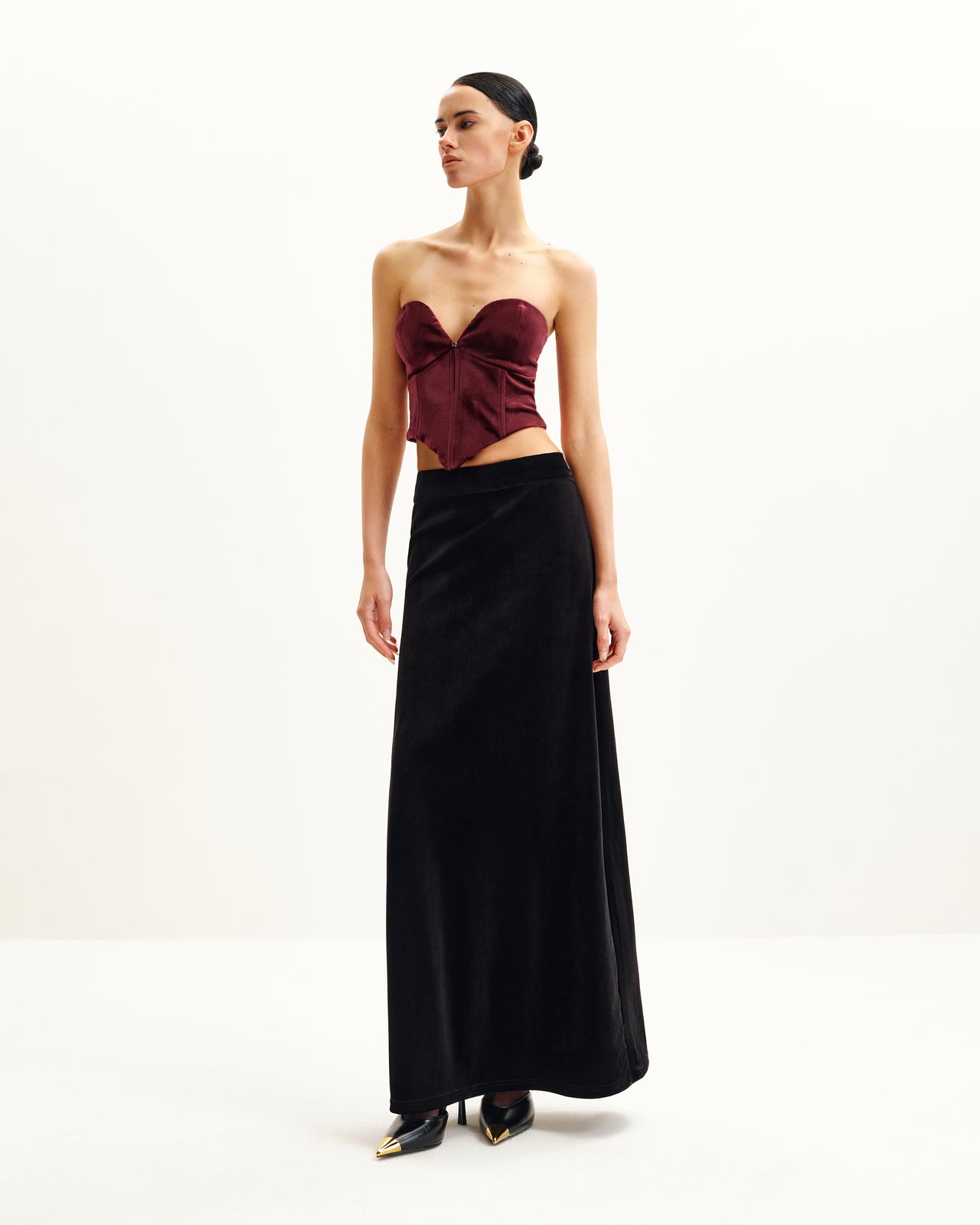 Anna Low-Cut Velvet Corset Top - Bordeaux
