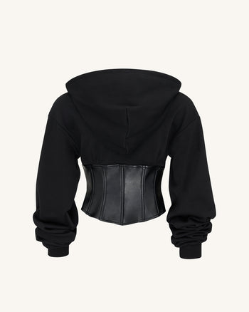 Valentina Felpa Con Cappuccio E Corsetto Strutturato - Nero