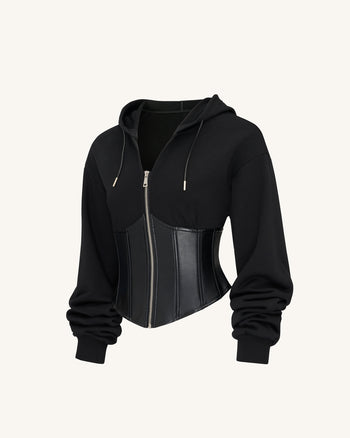 Valentina Felpa Con Cappuccio E Corsetto Strutturato - Nero