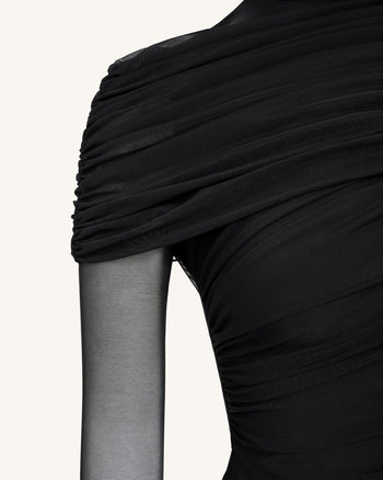 Ella Maglia A Collo Alto Con Ruches Trasparente - Nero