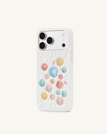 Custodia per telefono con perle conchiglia pastello - Bianco