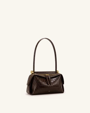 Naomi Borsa a spalla con doppia zip - Marrone coccodrillo