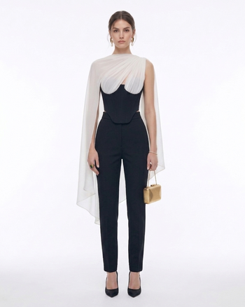 Top a corsetto senza spalline con mantella trasparente - Nero e bianco