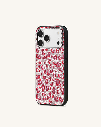 Bold Cover per telefono con stampa leopardata e cristalli artificiali - Nero