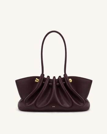 Naomi Borsa a spalla arricciata con manico lungo - Bordeaux intenso