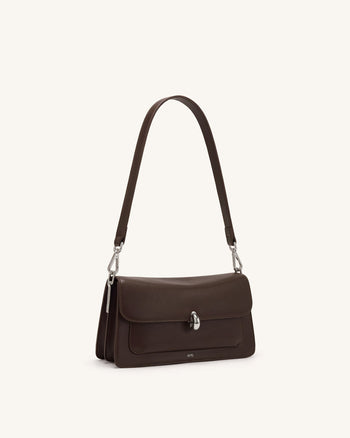 Amelie Borsa a spalla con patta e tasca frontale - Marrone cioccolato