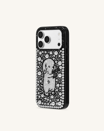 Pearl Cover per telefono con cucciolo in cristallo artificiale - Nero